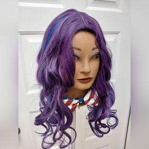 Grape Purple and Blue Streak Long Synthetic Hair Wig 22 In
